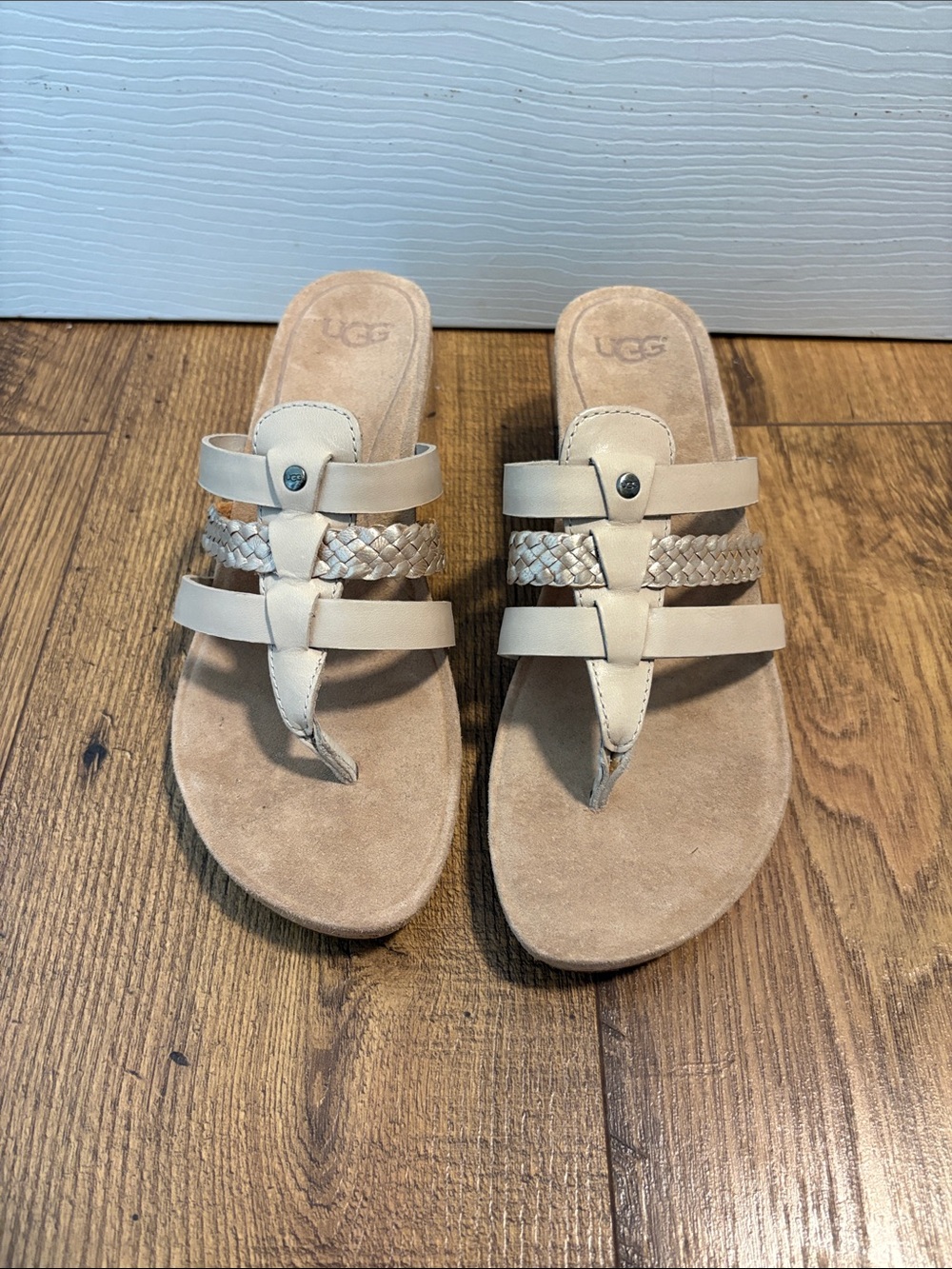 UGG Women's Beige Braided Toe-Post Sandals